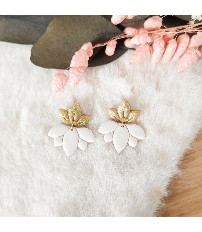 Boucles d'oreilles grandes fleurs acier inoxydable argent or vendues par paire