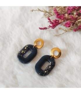 Boucles d'oreilles en résine bleu pétrole foncé et paillettes - Cadeau Noël