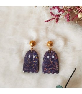 Boucles d'oreilles fantome kawaii en argile polymère et acier inox doré