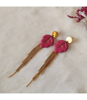 Boucles d'oreilles feuilles longues avec chaînette acier inox doré