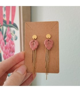Boucles d'oreilles longues et légères en argile polymère marron, paillettes et acier