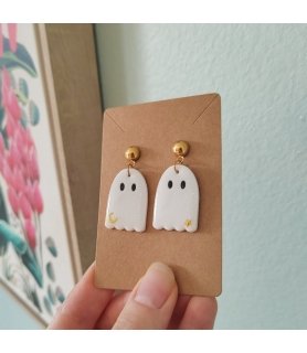 Boucles d'oreilles Yurei fantome kawaii blanc en argile polymère, paillettes, resine et acier inox