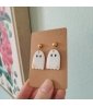 Boucles d'oreilles Yurei fantome kawaii blanc en argile polymère, paillettes, resine et acier inox