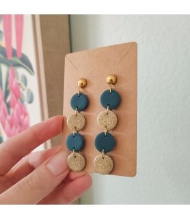Boucles d'oreilles Suiko longues et légères, ronds en argile polymère et acier inox doré