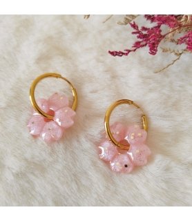 Créoles interchangeables fleurs de cerisier rose